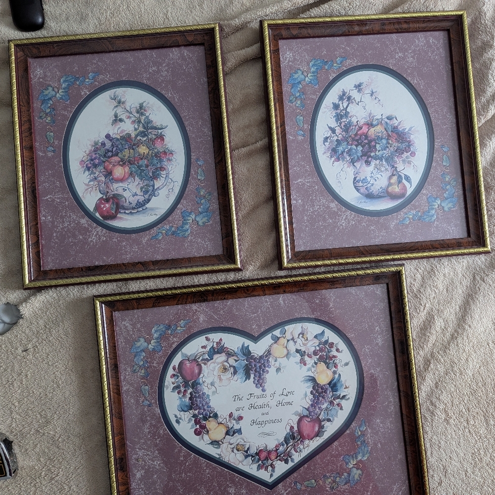 Home Interiors Elegant Framed Floral Art Set - Brown and Gold